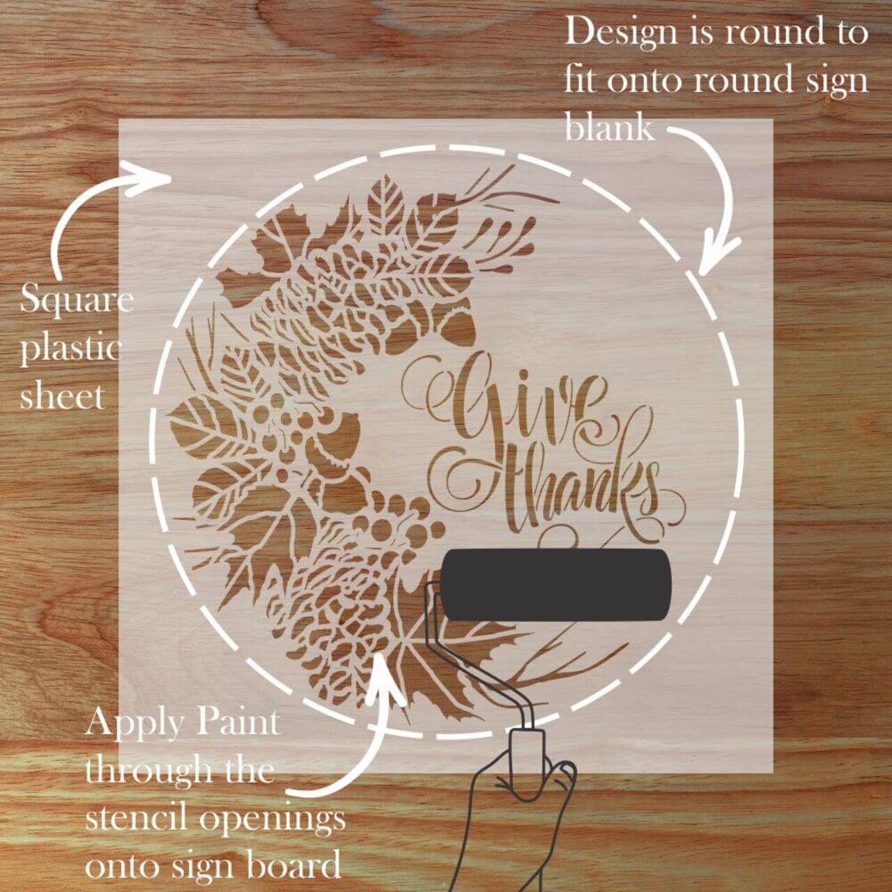 Thanksgiving Wreath Round Sign Stencil | Sign Stencil | DIY Sign Stencil | Round Stencil | Designer Stencils |